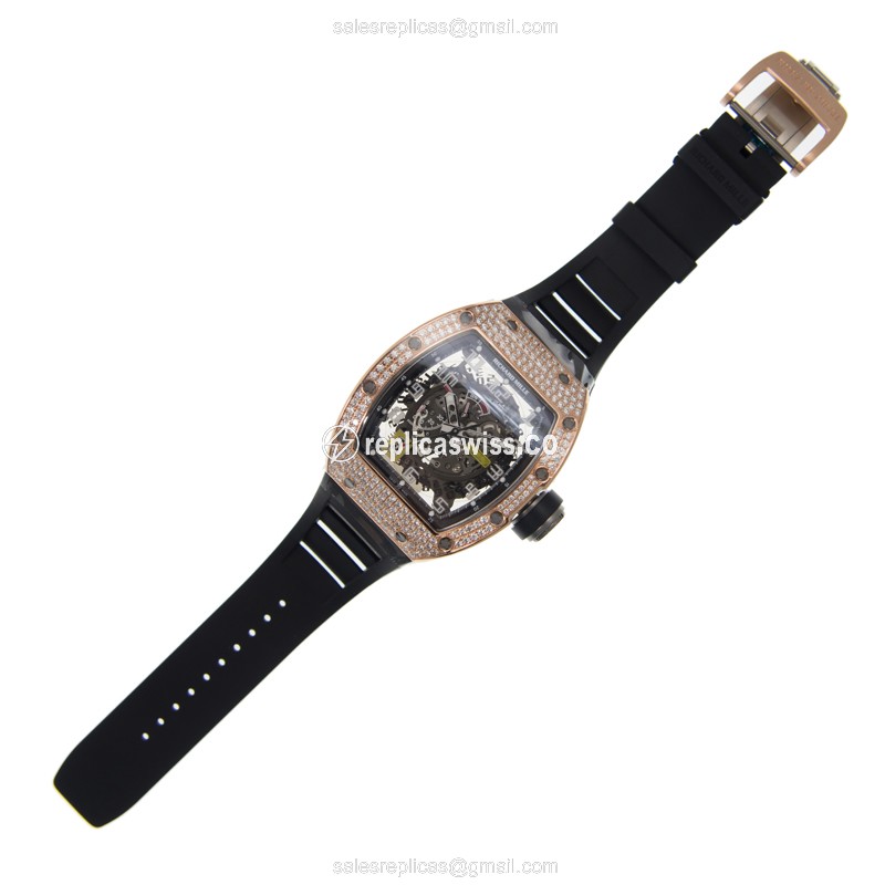 Richard Mille RM030-RG - 18kt Rose Gold - Diamond Skull - Black Rubber - Clasp - View 2