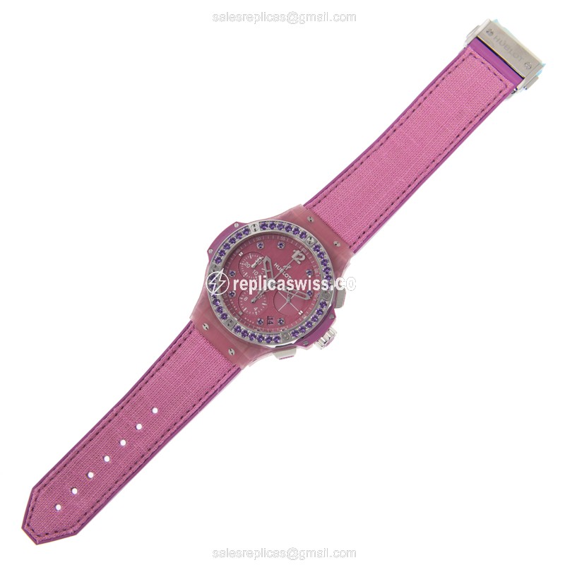Hublot BIG BANG Automatic Titanium - Diamond Clasp Purple Dial Rubber Strap - View 2