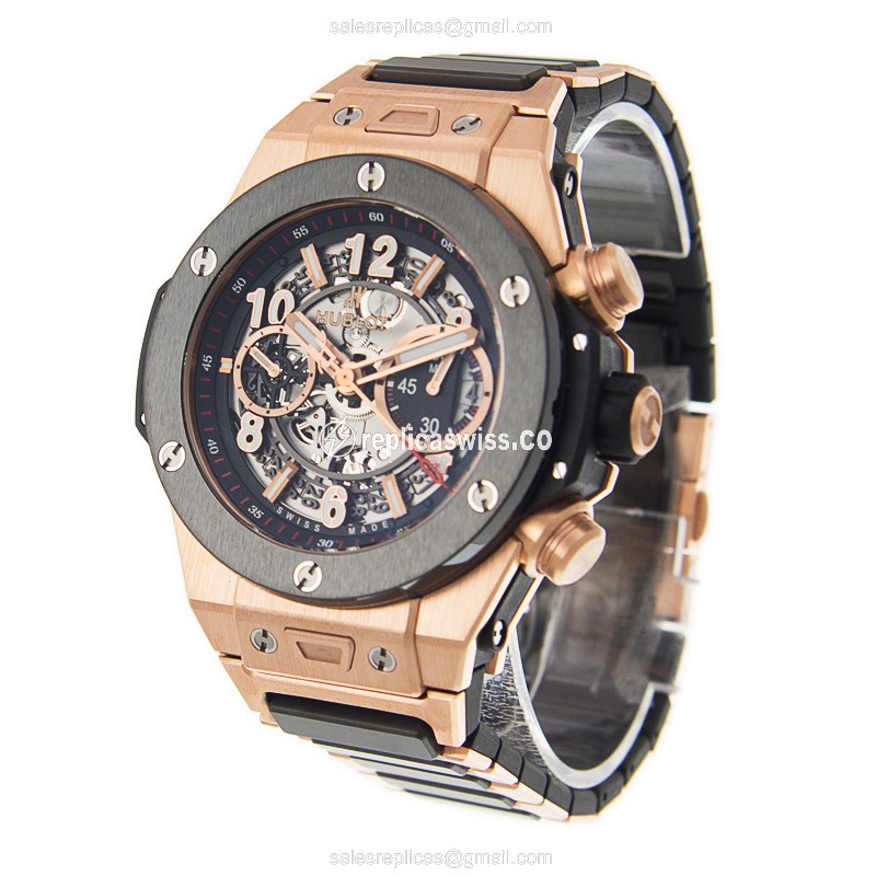 Hublot BIG BANG Replica - Automatic - Titanium Case - Grey Dial - Gold 18kt Strap - View 3
