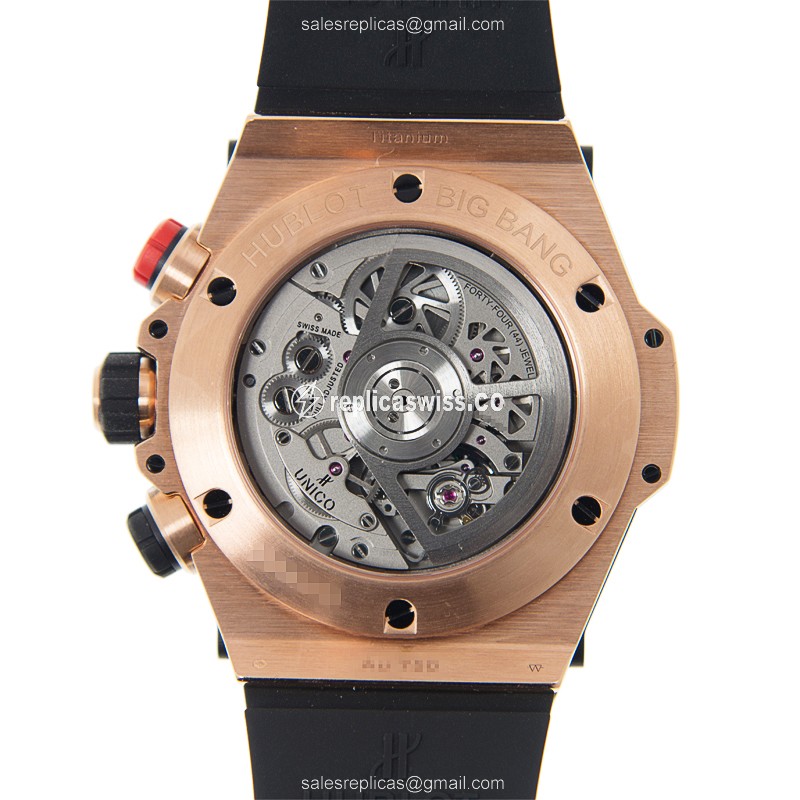 Hublot BIG BANG Replica - Auto - 18kt Rose Gold - Black Dial - Rubber Strap - View 3