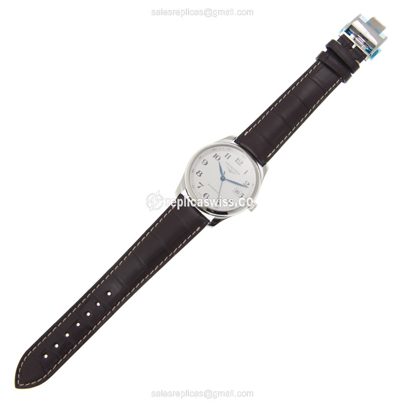 Longines Master Automatic - Stainless Steel - Silver Dial - Brown Alligator Strap - Sapphire Crystal - View 2