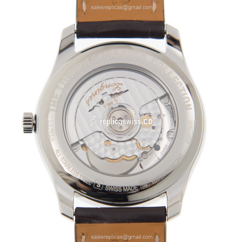 Longines Master Automatic - Stainless Steel - Silver Dial - Brown Alligator Strap - Sapphire Crystal - View 3