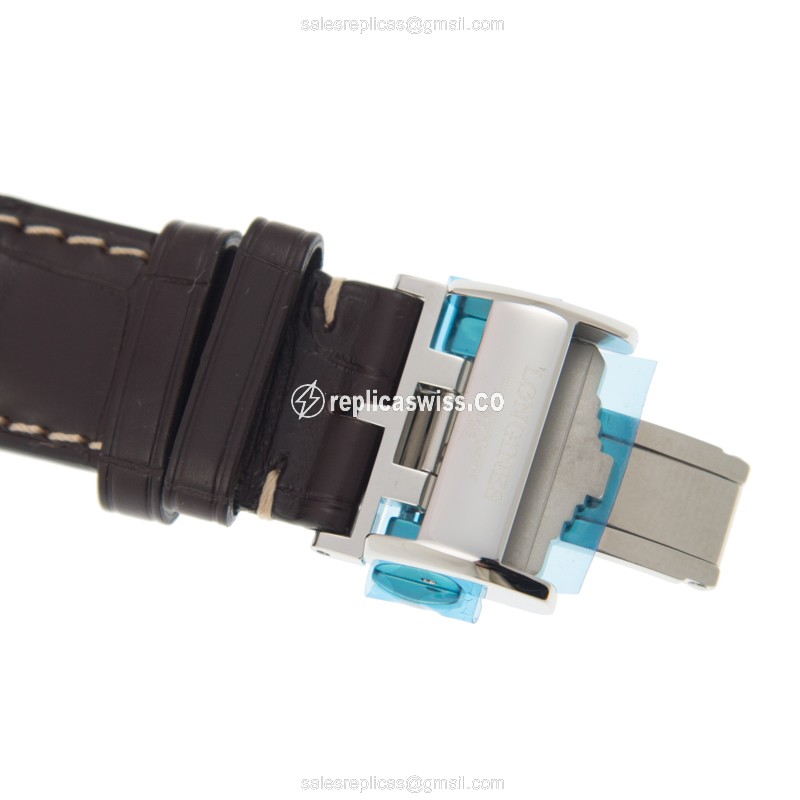 Longines Master Automatic - Stainless Steel - Silver Dial - Brown Alligator Strap - Sapphire Crystal - View 4