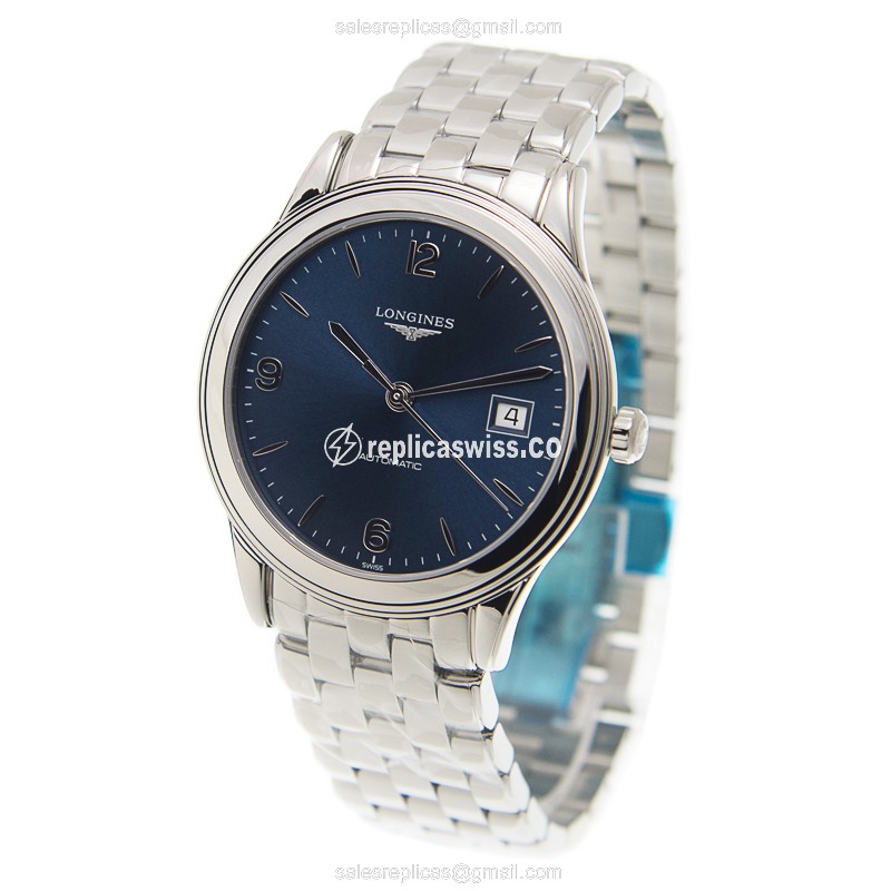 Longines L4.874.4.96.6 Replica | Automatic | Stainless Steel Case | Blue Dial | Silver Clasp - View 3
