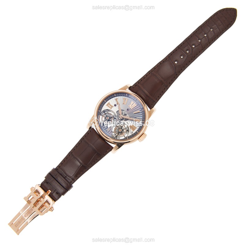 Roger Dubuis DBHO0563 HOMMAGE - Manual Wind - 18kt Rose Gold Case - Skull Dial - Brown Alligator Strap - View 2
