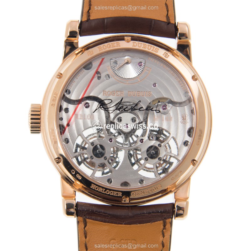 Roger Dubuis DBHO0563 HOMMAGE - Manual Wind - 18kt Rose Gold Case - Skull Dial - Brown Alligator Strap - View 3