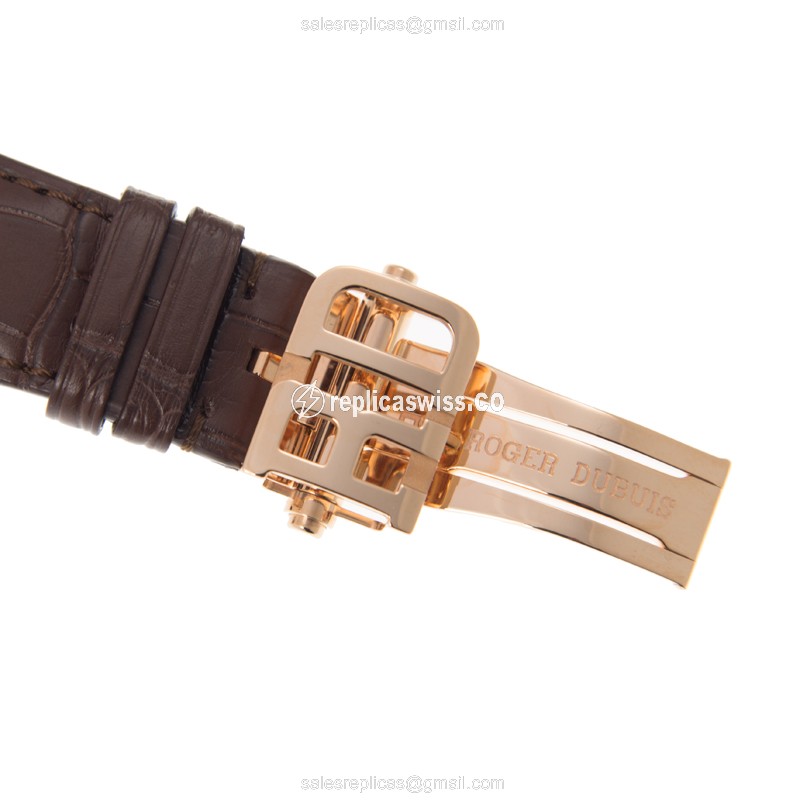 Roger Dubuis DBHO0563 HOMMAGE - Manual Wind - 18kt Rose Gold Case - Skull Dial - Brown Alligator Strap - View 4