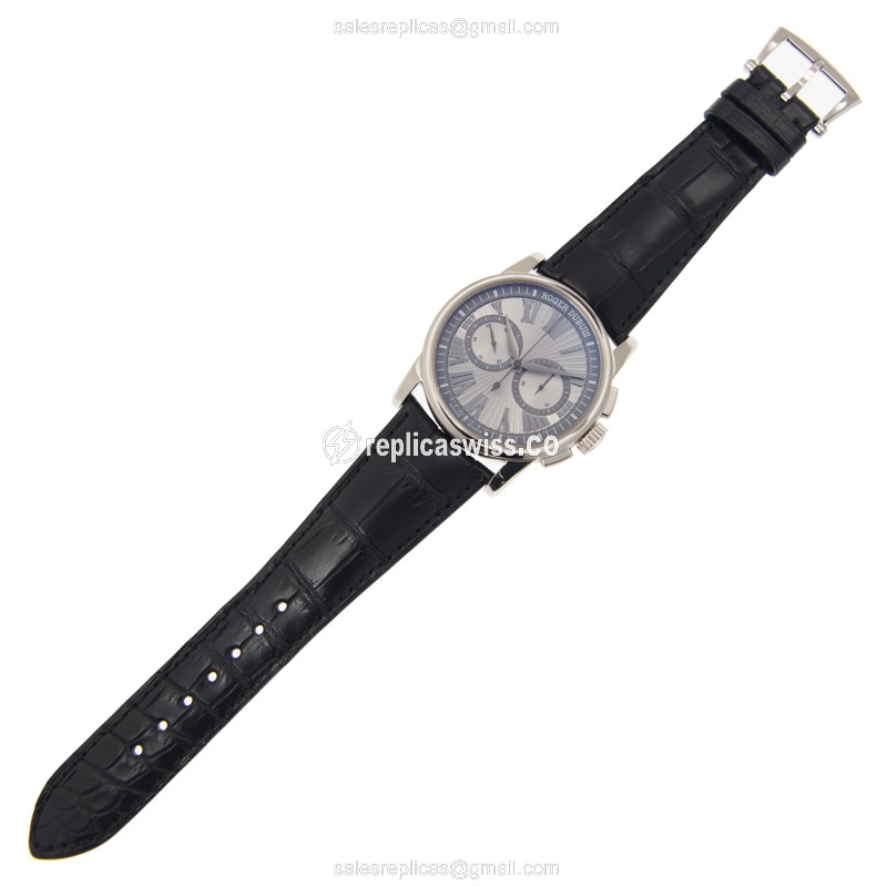 Roger Dubuis DBHO0567 HOMMAGE - Auto 18kt Gold - Silver Dial - Black Alligator Strap - View 2