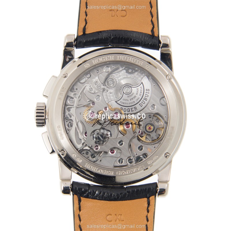 Roger Dubuis DBHO0567 HOMMAGE - Auto 18kt Gold - Silver Dial - Black Alligator Strap - View 3