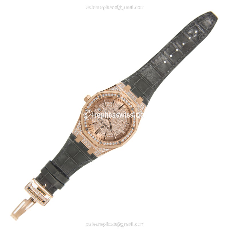 Royal Oak Replica - AP 15402OR.ZZ.D003CR.01 - Automatic - 18kt Rose Gold - Diamond - Gold Dial - Alligator Grey - View 2