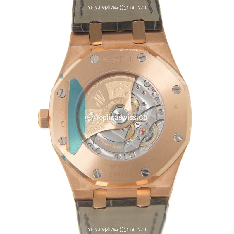 Royal Oak Replica - AP 15402OR.ZZ.D003CR.01 - Automatic - 18kt Rose Gold - Diamond - Gold Dial - Alligator Grey - View 3