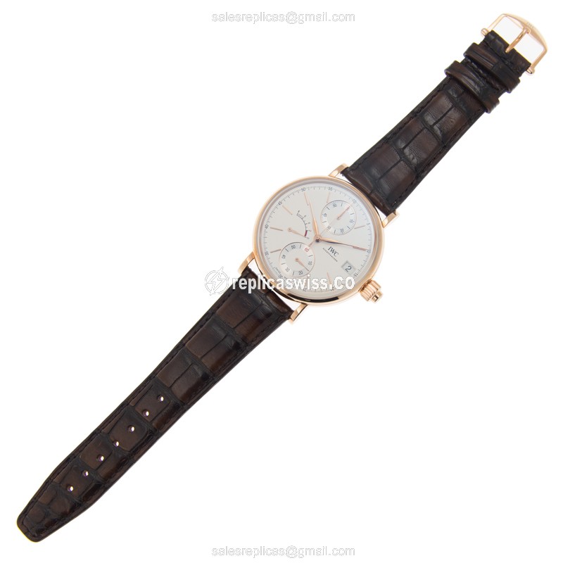 IWC Portofino Replica - Manual Wind - 18kt Rose Gold - Silver Dial - Brown Alligator Strap - View 2