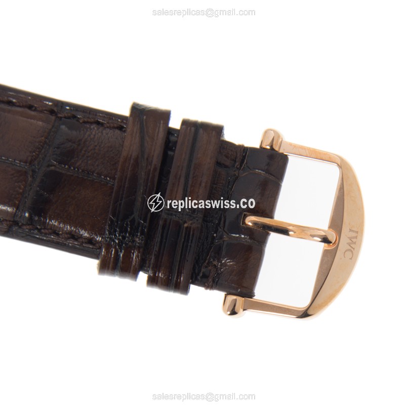 IWC Portofino Replica - Manual Wind - 18kt Rose Gold - Silver Dial - Brown Alligator Strap - View 4