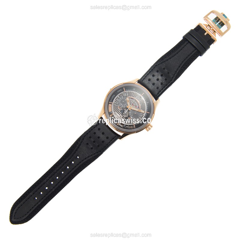 Jaeger-Lecoultre Q1972472 Replica - Ultra Thin - Automatic - Rose Gold - Silver Dial - Black Cowhide Strap - View 2