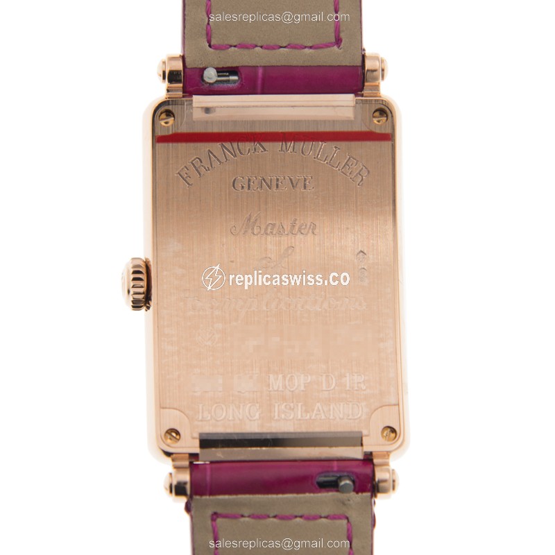 Franck Muller 952 QZ LONG ISLAND - Quartz - 18kt Rose Gold - Diamond Dial - Pink Alligator Buckle - View 3