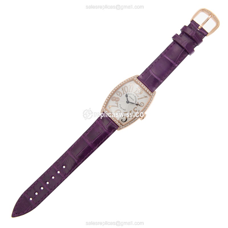 Franck Muller 2852 QZ REL D 1R CD8 Quartz 18kt Rose Gold - Diamond Dial - Silver Case - Purple Alligator Strap - View 2