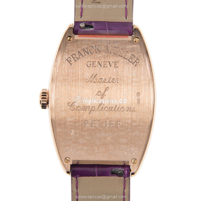 Franck Muller 2852 QZ REL D 1R CD8 Quartz 18kt Rose Gold - Diamond Dial - Silver Case - Purple Alligator Strap - View 3