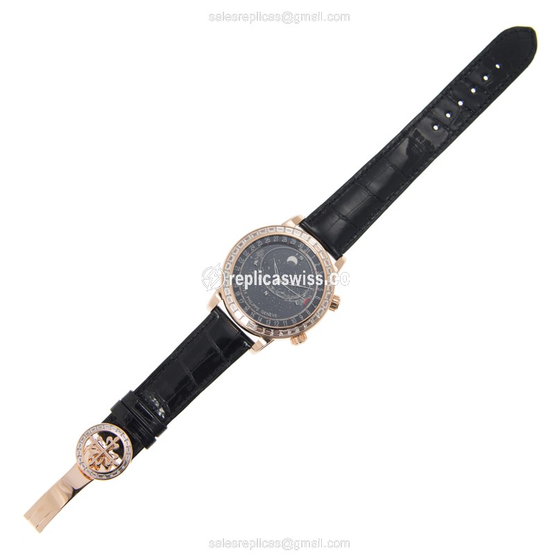 Patek Philippe 6104R-001 Grand Complications Replica - Automatic - Rose Gold - Diamond Dial - Black Alligator Strap - View 2