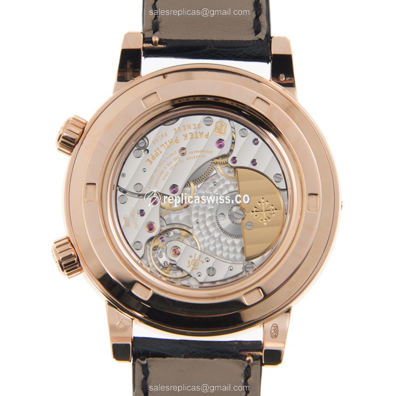 Patek Philippe 6104R-001 Grand Complications Replica - Automatic - Rose Gold - Diamond Dial - Black Alligator Strap - View 3