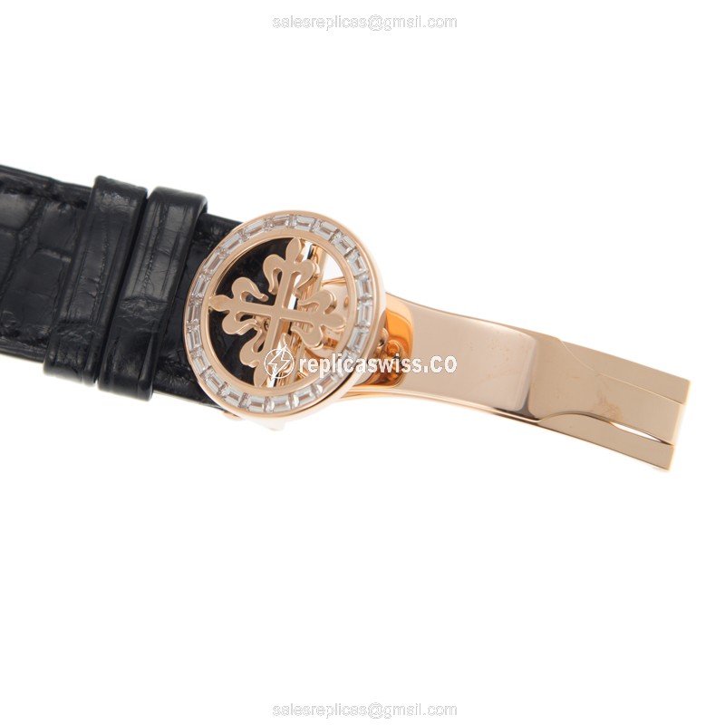 Patek Philippe 6104R-001 Grand Complications Replica - Automatic - Rose Gold - Diamond Dial - Black Alligator Strap - View 4