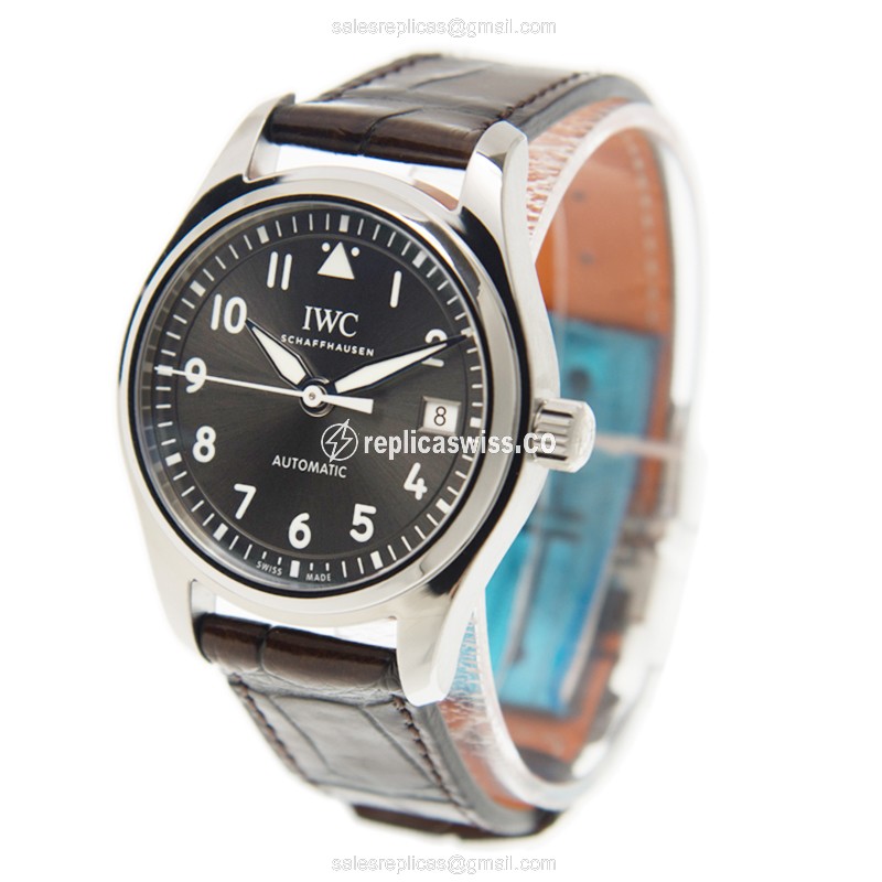 IWC PILOTS Replica - Automatic - Stainless Steel - Gray Dial - Brown Alligator Strap - View 3