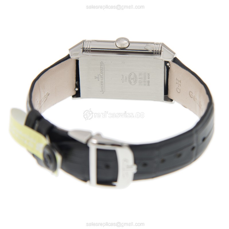 Jaeger-Lecoultre Q2578420 REVERSO Replica - Automatic - Diamond-Trimmed Case - Black Dial - Alligator Strap - View 4