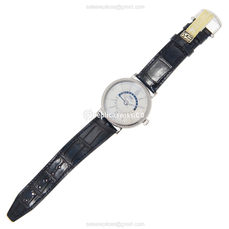 Portofino Replica - IWC IW459101 - Automatic - Stainless Steel Case - Diamond Accents - White Dial - Blue Alligator Strap - View 2