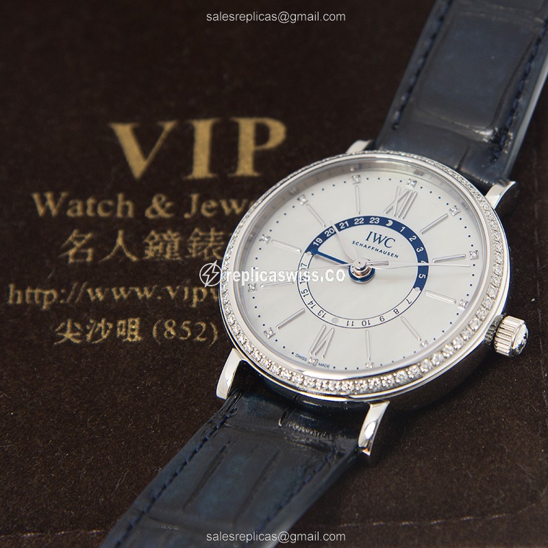 Portofino Replica - IWC IW459101 - Automatic - Stainless Steel Case - Diamond Accents - White Dial - Blue Alligator Strap - View 4