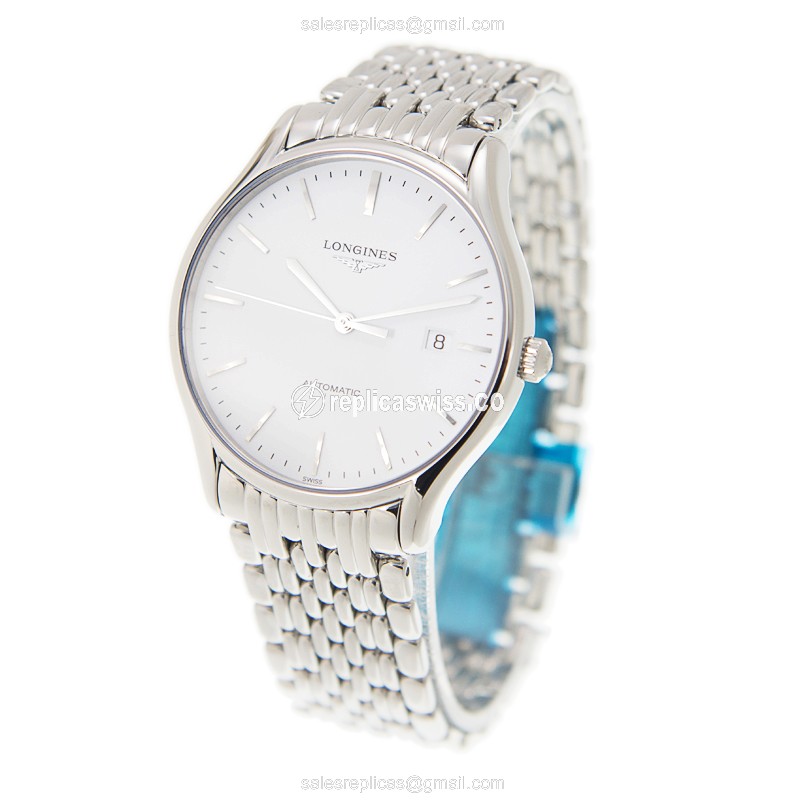 Longines Lyre Replica: Automatic - Steel Case, White Dial on Silver Strap - View 3