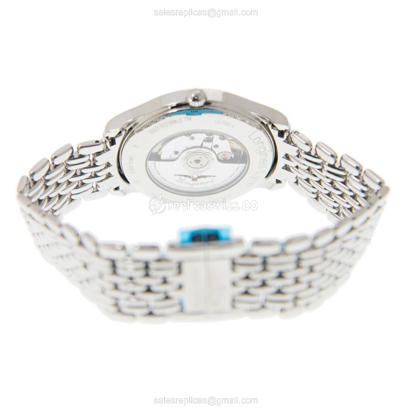 Longines Lyre Replica: Automatic - Steel Case, White Dial on Silver Strap - View 4
