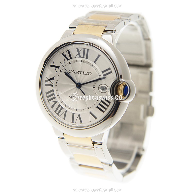 Cartier Ballon Bleu Replica - Automatic - Steel Case - Silver Dial - Gold Strap - View 3