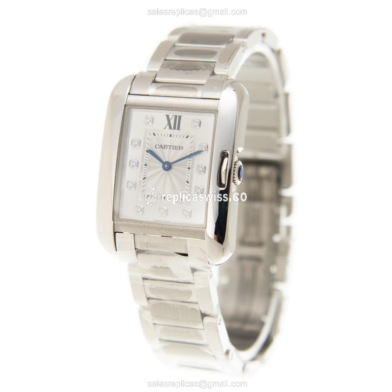 Cartier Tank Replica - Quartz - Silver Dial - Steel Bracelet - View 3