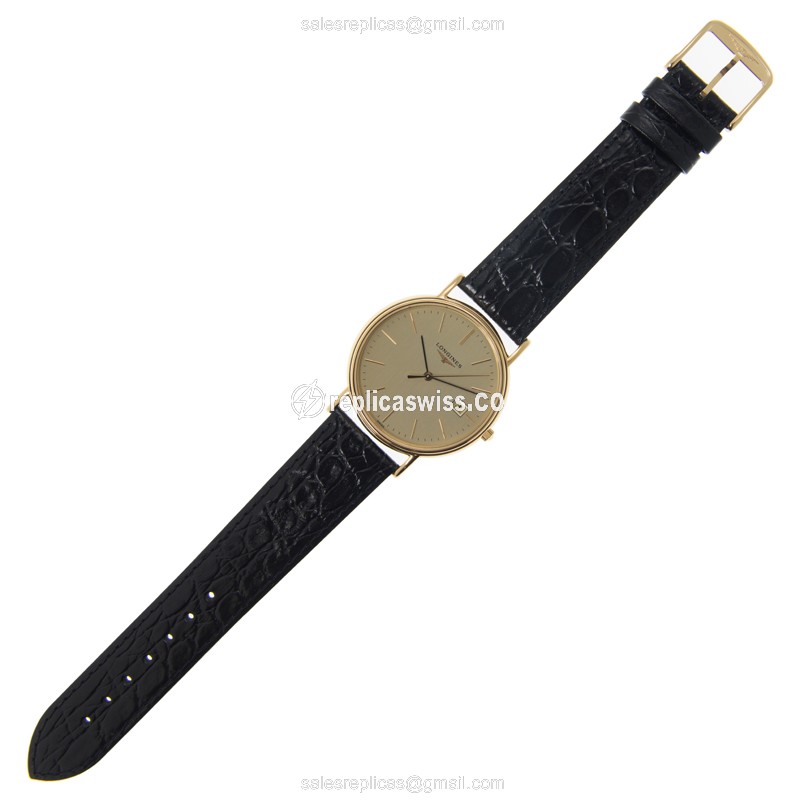Longines Presence Replica - Quartz - Gold-Plated - Stainless Steel - Black Alligator Strap - View 2