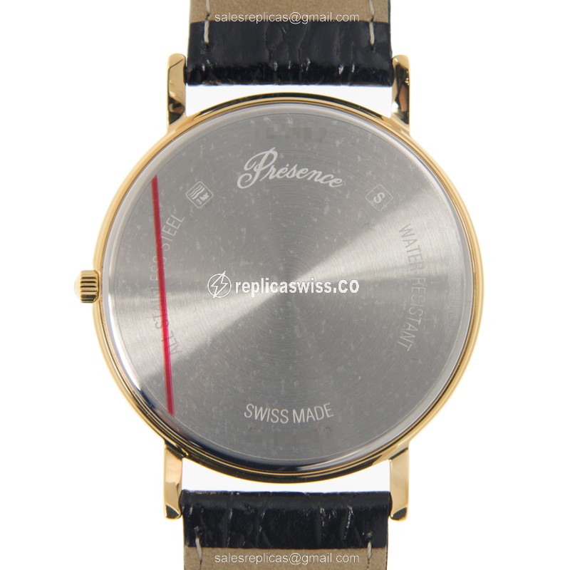 Longines Presence Replica - Quartz - Gold-Plated - Stainless Steel - Black Alligator Strap - View 3