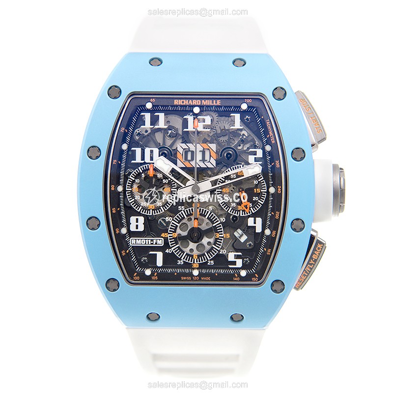 Richard Mille RM011-TI-ATZ-B Automatic - Ceramic Case - Silver Dial - White Rubber Strap - View 2