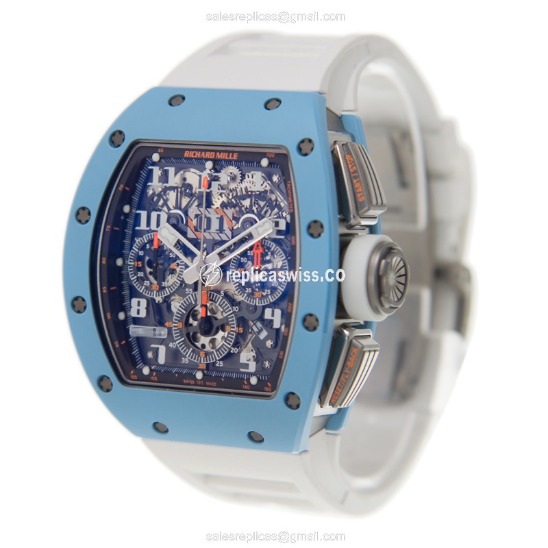 Richard Mille RM011-TI-ATZ-B Automatic - Ceramic Case - Silver Dial - White Rubber Strap - View 3