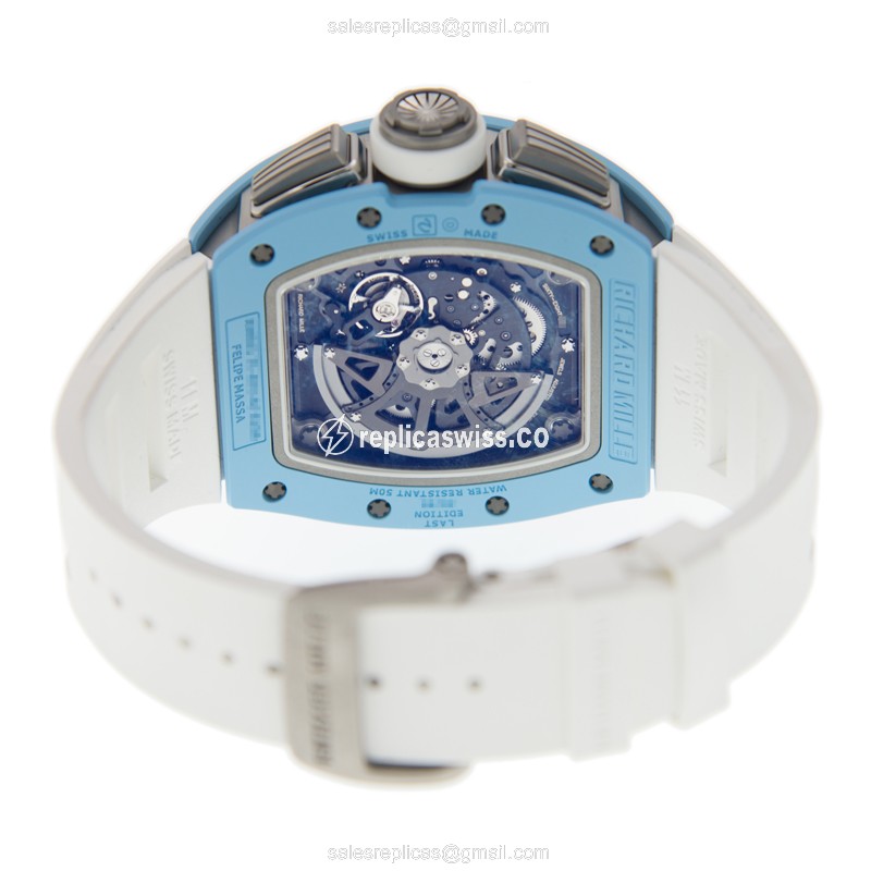 Richard Mille RM011-TI-ATZ-B Automatic - Ceramic Case - Silver Dial - White Rubber Strap - View 4