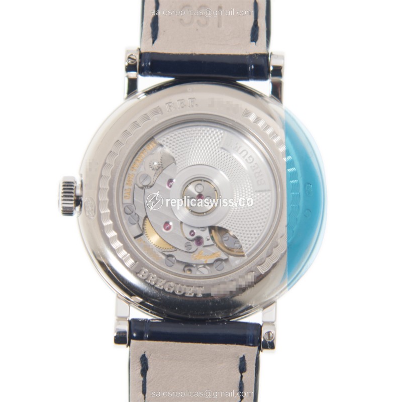 Breguet 9088BB/52/964/DD0D Replica - Automatic - 18kt White Gold - Diamond Set - Silver Dial - Blue Alligator Strap - View 3