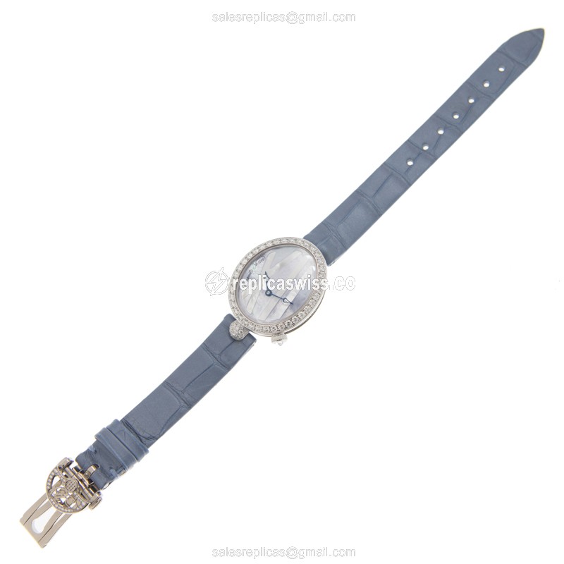 Breguet REINE DE NAPLES Replica - Automatic - 18kt White Gold - Diamond - Purple Dial - Blue Alligator Strap - View 2