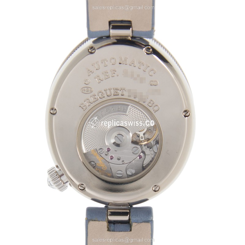 Breguet REINE DE NAPLES Replica - Automatic - 18kt White Gold - Diamond - Purple Dial - Blue Alligator Strap - View 3