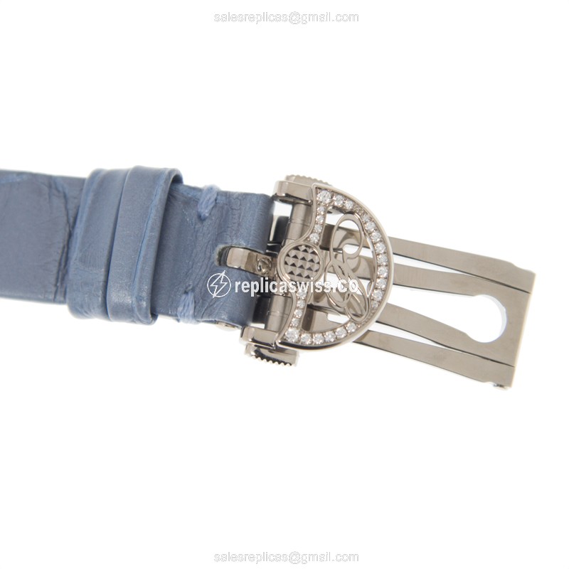 Breguet REINE DE NAPLES Replica - Automatic - 18kt White Gold - Diamond - Purple Dial - Blue Alligator Strap - View 4