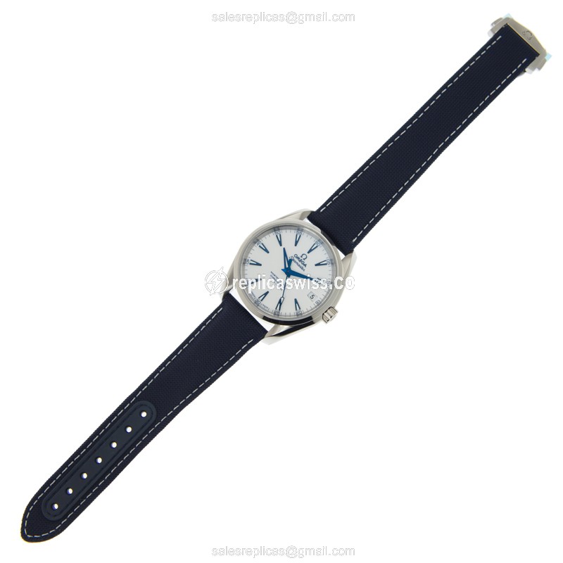 Omega Seamaster Replica - Titanium - White - Blue Canvas - View 2