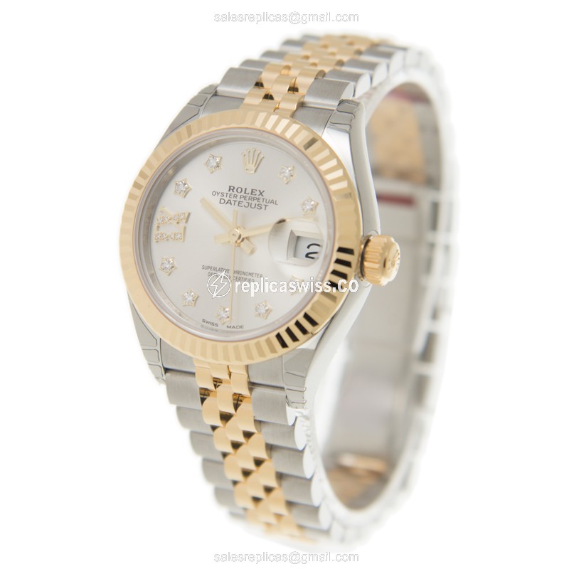 Rolex Lady Datejust Replica - Automatic - 18kt Gold & Steel - Silver Dial - View 3