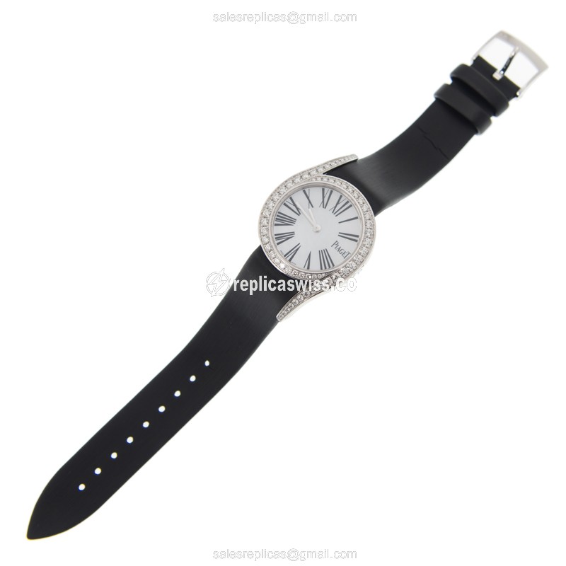 Piaget LIMELIGHT Replica - Manual Wind - 18kt White Gold - Diamond - White Dial - Silk Black Strap - View 2