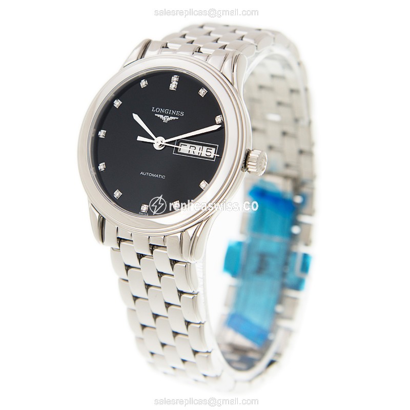 Longines L4.799.4.57.6 Flagship - Automatic - Black Dial - Silver Steel Clasp - View 3