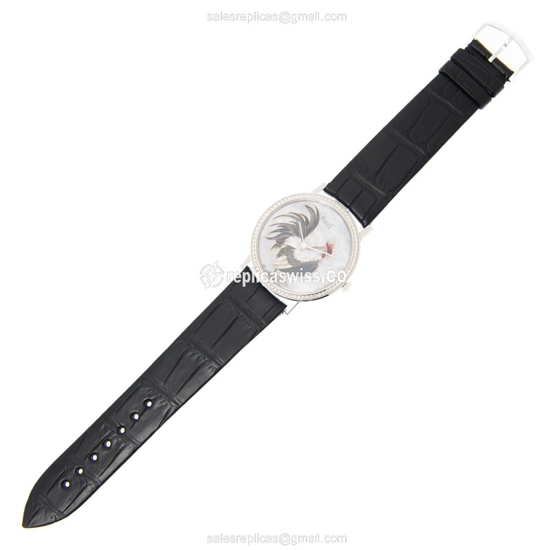 Piaget ALTIPLANO Replica - Manual Wind - 18kt White Gold - Diamond Accents - White Dial - Black Alligator Strap - View 2