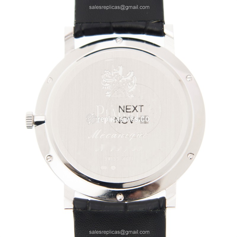 Piaget ALTIPLANO Replica - Manual Wind - 18kt White Gold - Diamond Accents - White Dial - Black Alligator Strap - View 3