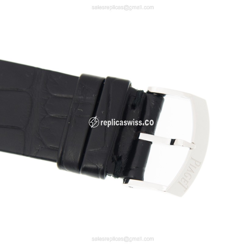 Piaget ALTIPLANO Replica - Manual Wind - 18kt White Gold - Diamond Accents - White Dial - Black Alligator Strap - View 4