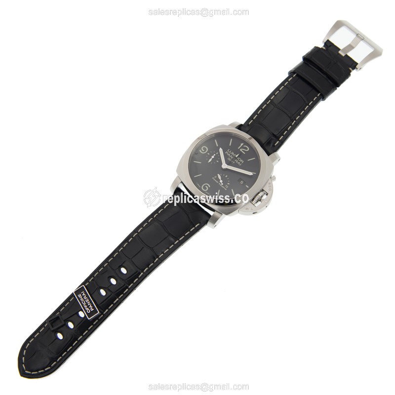 Panerai PAM00321 LUMINOR Replica - Automatic - Steel Case - Black Dial - Black Alligator Strap - View 2