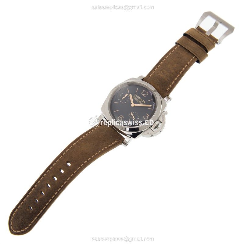 Panerai PAM00423 LUMINOR Replica - Manual - Steel Case - Black Dial - Brown Cowhide Strap - Buckle Clasp - View 2